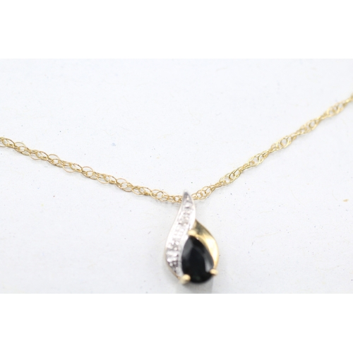 45 - 9ct gold diamond and sapphire set pendant with chain (1.2g)