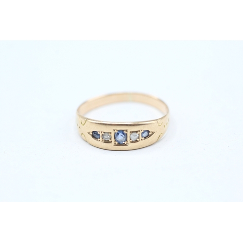 47 - 9ct gold old cut diamond and sapphire ring (1.4g) as seen - misshapen Size L