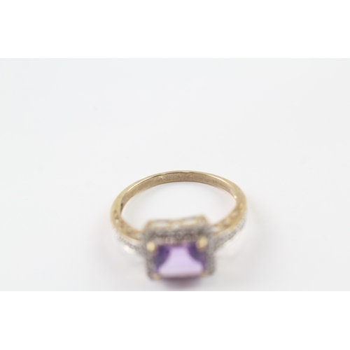 5 - 9ct gold amethyst and diamond halo ring (2.9g) Size S