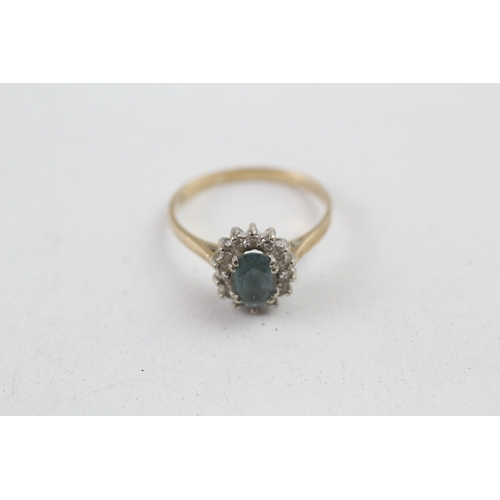 51 - 9ct gold vintage blue topaz & diamond cluster ring (2.2g) Size N