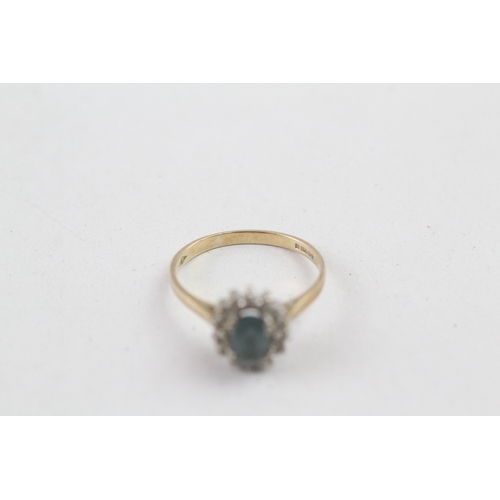 51 - 9ct gold vintage blue topaz & diamond cluster ring (2.2g) Size N