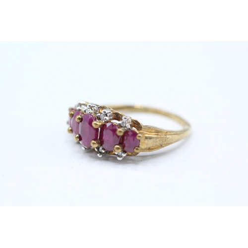 6 - 9ct gold diamond and enhanced ruby set dress ring (3.5g) Size N