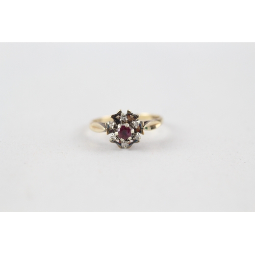 71 - 9ct gold ruby & diamond cluster ring (2.2g) Size M