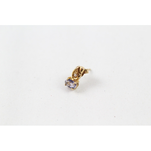 73 - 9ct gold iolite & diamond stud earrings (1.1g)