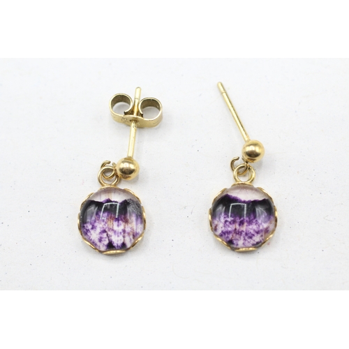 75 - 9ct gold fluorite drop stud earrings (1.4g)