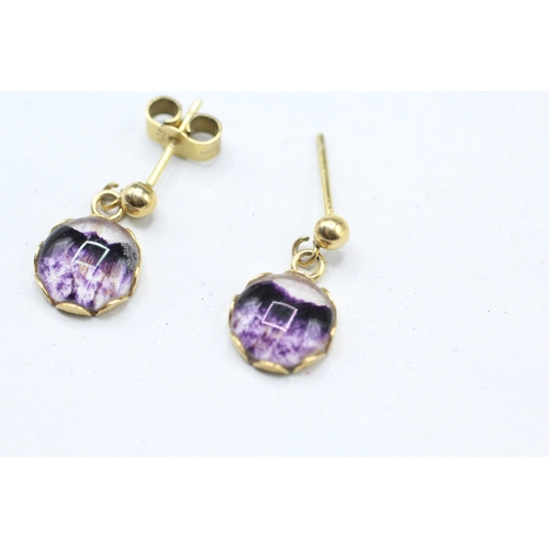 75 - 9ct gold fluorite drop stud earrings (1.4g)