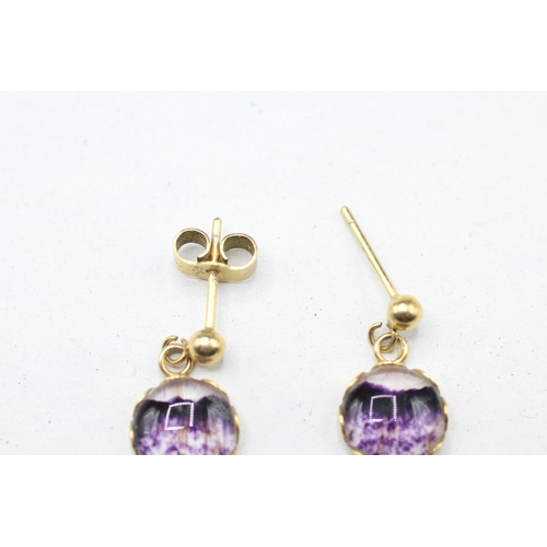 75 - 9ct gold fluorite drop stud earrings (1.4g)