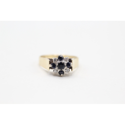 80 - 9ct gold sapphire and diamond cluster ring (2.8g) Size L