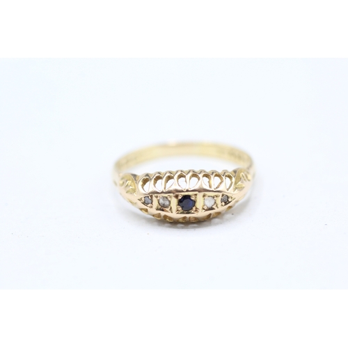 90 - 18ct gold diamond and sapphire flush set ring (2.3g) Size P