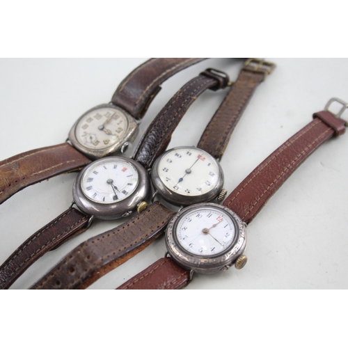 447 - Women's Vintage Silver Watches Hand-Wind Inc. Trench Style WATCH RUNS x 4