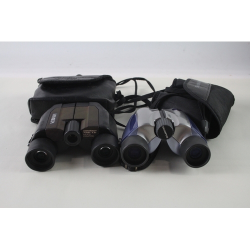 408 - Vintage Olympus DPC I & Minolta 7x21 Compact Binoculars Working w/ Cases x 2