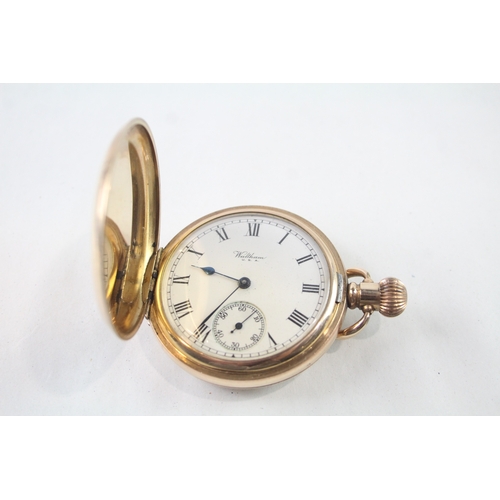 436 - Vintage Waltham Full Hunter Rolled Gold Pocket Watch Hand-Wind WATCH RUNS