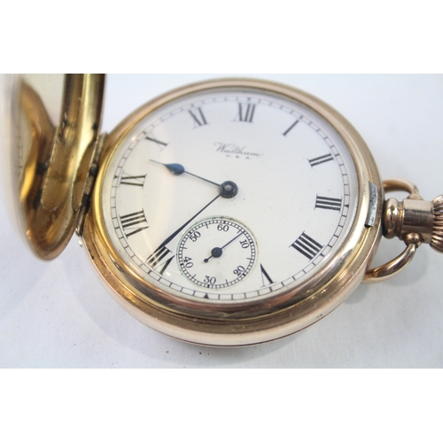 436 - Vintage Waltham Full Hunter Rolled Gold Pocket Watch Hand-Wind WATCH RUNS