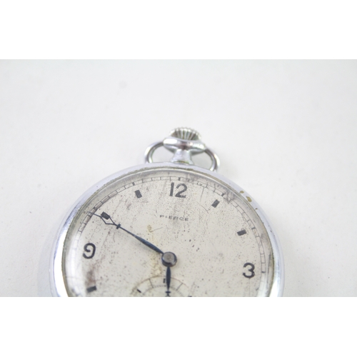 444 - Vintage Pierce Open Face Slim Pocket Watch Hand-Wind WATCH RUNS