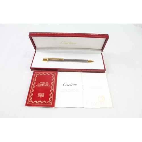 455 - Vintage Must De Cartier Brushed Steel & Gold Plated Ballpoint Pen / Biro WRITING