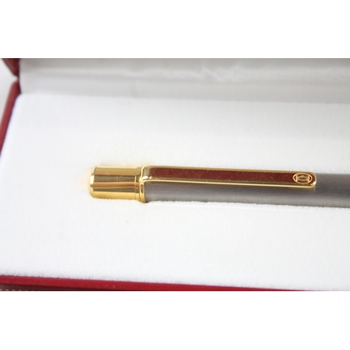 455 - Vintage Must De Cartier Brushed Steel & Gold Plated Ballpoint Pen / Biro WRITING