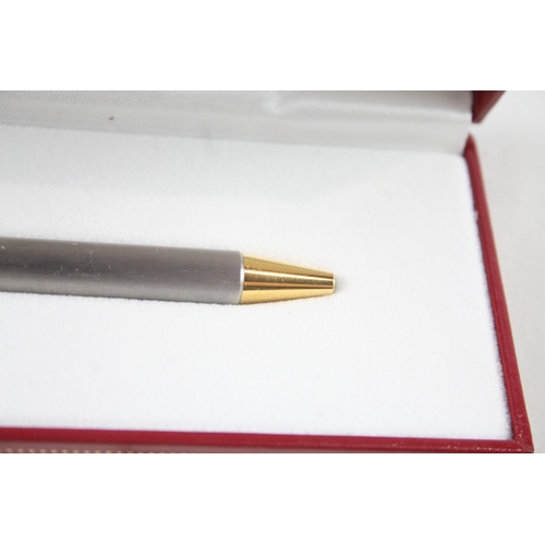 455 - Vintage Must De Cartier Brushed Steel & Gold Plated Ballpoint Pen / Biro WRITING