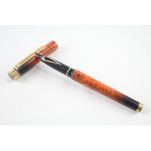 456 - Vintage Sheaffer Targa Orange Lacquer Fountain Pen w/ 14ct Gold Nib WRITING