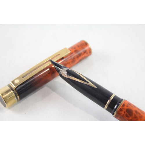 456 - Vintage Sheaffer Targa Orange Lacquer Fountain Pen w/ 14ct Gold Nib WRITING