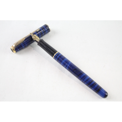 460 - Vintage Parker Sonnet Blue Lacquer Fountain Pen w/ 18ct Gold Nib WRITING