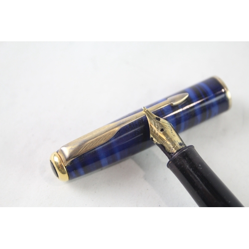 460 - Vintage Parker Sonnet Blue Lacquer Fountain Pen w/ 18ct Gold Nib WRITING