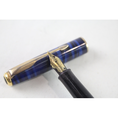 460 - Vintage Parker Sonnet Blue Lacquer Fountain Pen w/ 18ct Gold Nib WRITING