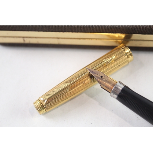 461 - Vintage Parker 75 Gold Plated Fountain Pen w/ 14ct Gold Nib WRITING Boxed