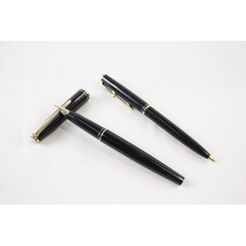 462 - Vintage Montblanc Classic Black Fountain Pen Set w/ 14ct Gold Nib, Ballpoint Etc