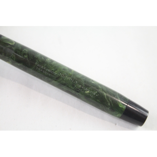 466 - Vintage Parker Duofold Lucky Curve Green Marble Cased Fountain Pen w/ 14ct Nib