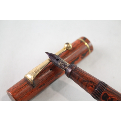 468 - Vintage De La Rue The De La Rue Pen Wood Effect Fountain Pen w/ 14ct Nib WRITING