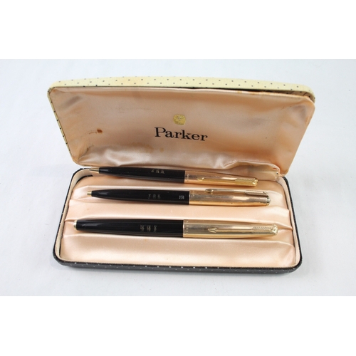 470 - Vintage Parker 65 Black Fountain Pen w/ 14ct Gold Nib, Gold Plate Cap, Ballpoint