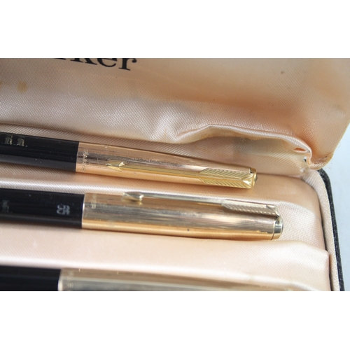 470 - Vintage Parker 65 Black Fountain Pen w/ 14ct Gold Nib, Gold Plate Cap, Ballpoint