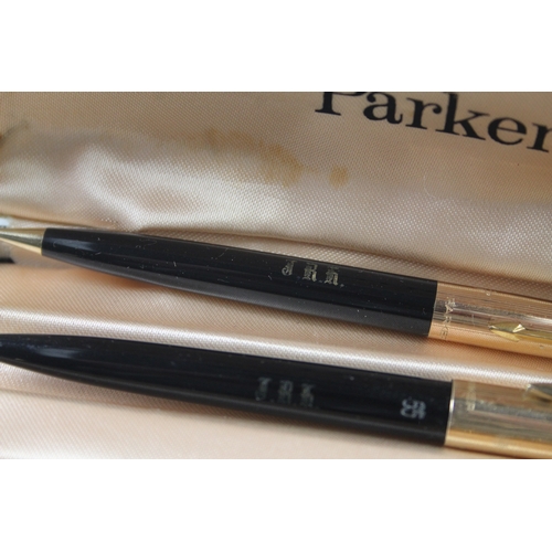 470 - Vintage Parker 65 Black Fountain Pen w/ 14ct Gold Nib, Gold Plate Cap, Ballpoint