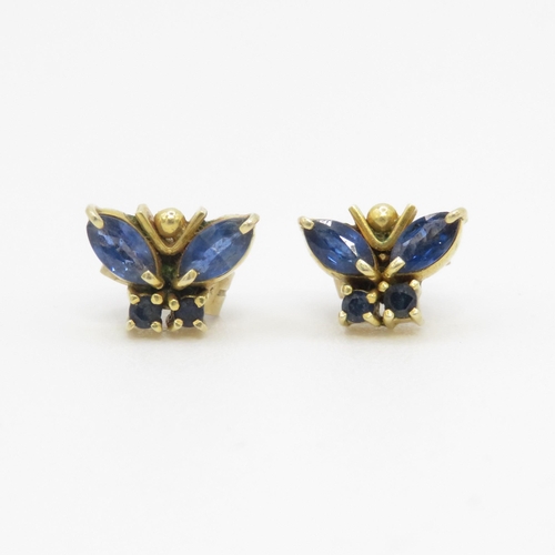 115 - 9ct gold sapphire set butterfly stud earrings (1.7g)