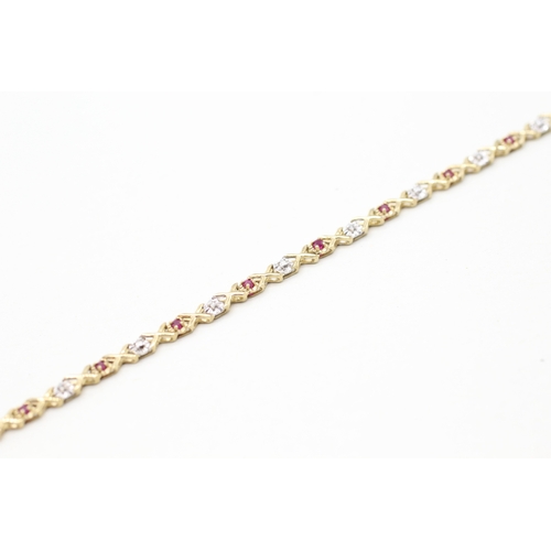 10 - 9ct gold ruby and diamond set bracelet (4.1g)