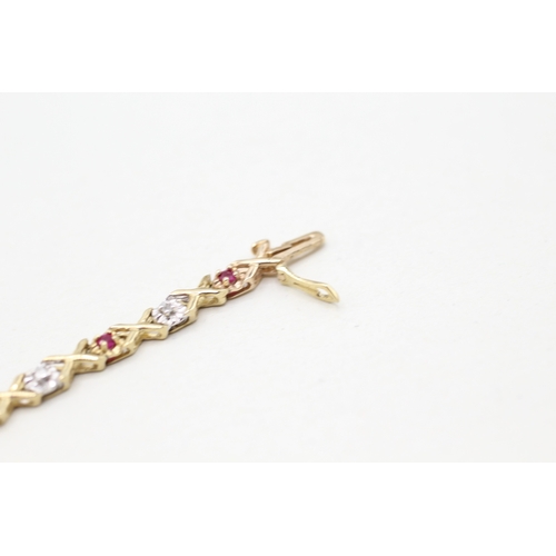 10 - 9ct gold ruby and diamond set bracelet (4.1g)