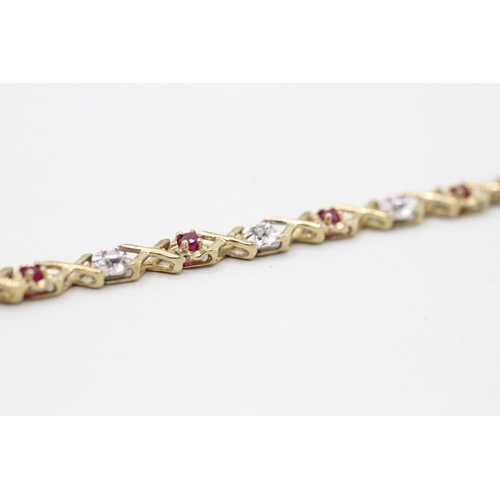 10 - 9ct gold ruby and diamond set bracelet (4.1g)