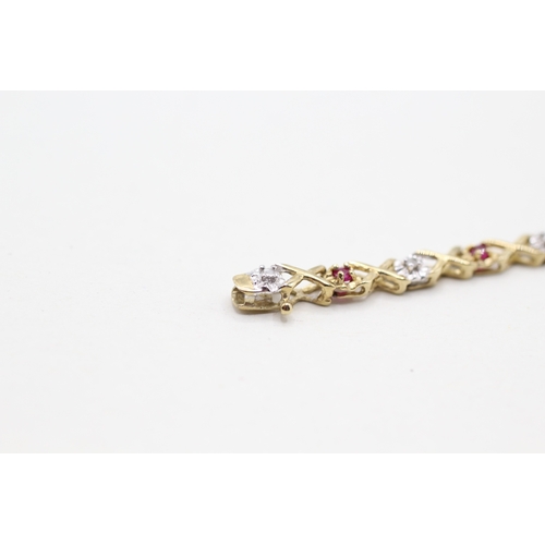 10 - 9ct gold ruby and diamond set bracelet (4.1g)