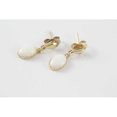 106 - 14ct gold opal drop stud earrings (0.9g)