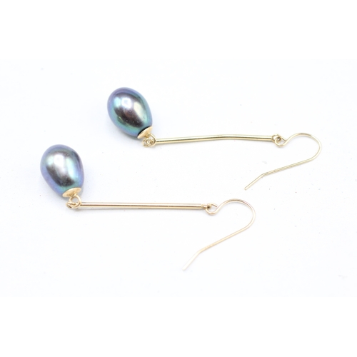 11 - 14ct gold cultured pearl drop earrings (2.9g)