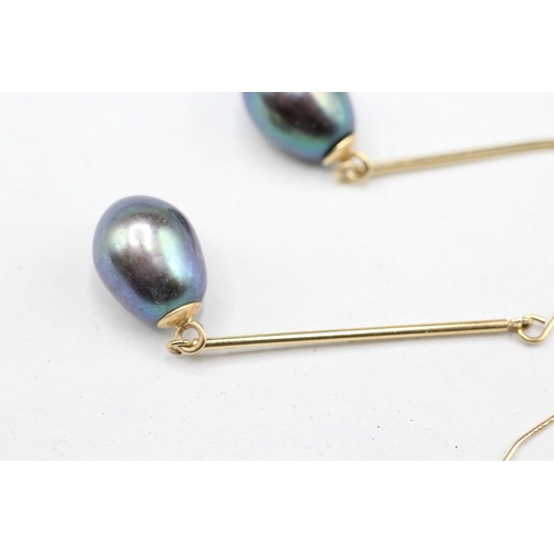 11 - 14ct gold cultured pearl drop earrings (2.9g)