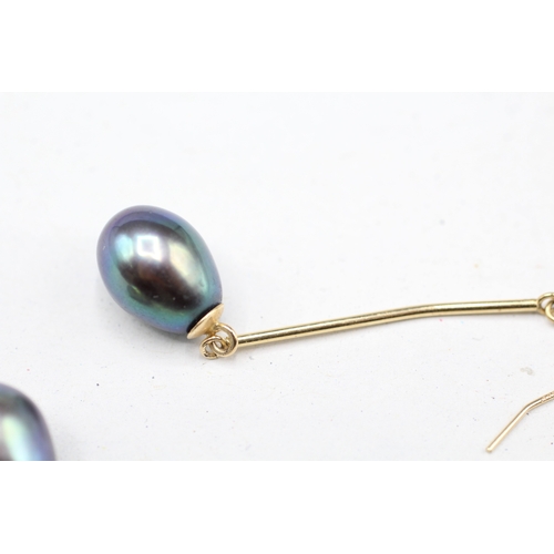 11 - 14ct gold cultured pearl drop earrings (2.9g)