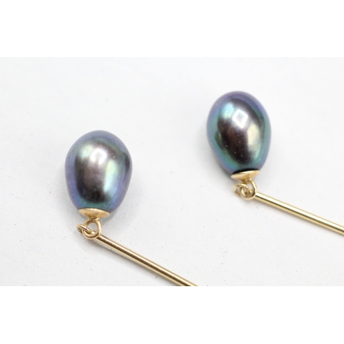 11 - 14ct gold cultured pearl drop earrings (2.9g)