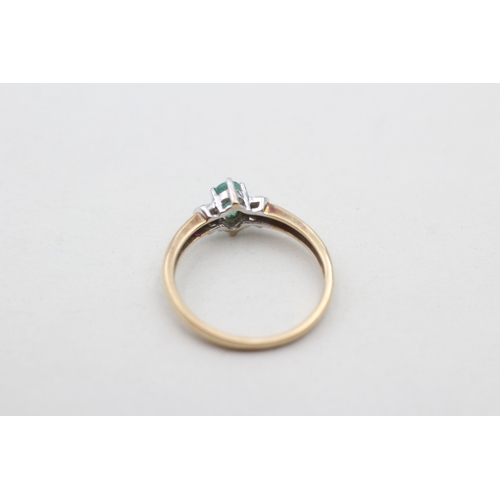 25 - 9ct gold diamond accented emerald set dress ring (1.9g) Size P