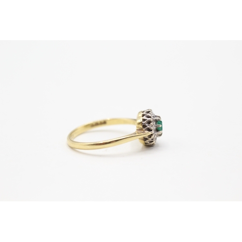 38 - 18ct gold emerald and diamond ring (2.8g) Size M