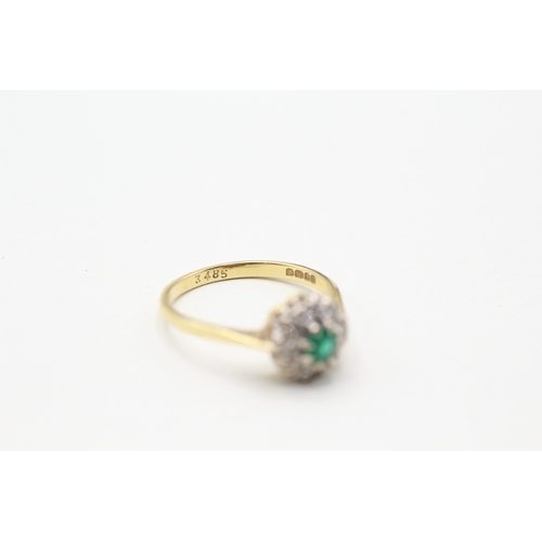 38 - 18ct gold emerald and diamond ring (2.8g) Size M