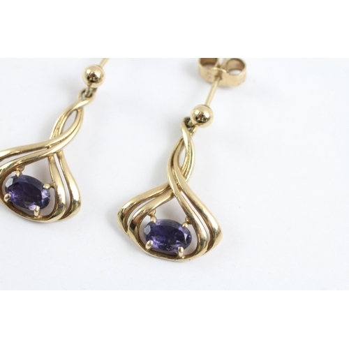 39 - 9ct gold iolite twist drop earrings (2.4g)