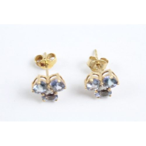 45 - 9ct gold diamond and tanzanite cluster stud earrings (2.2g)