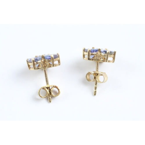 45 - 9ct gold diamond and tanzanite cluster stud earrings (2.2g)