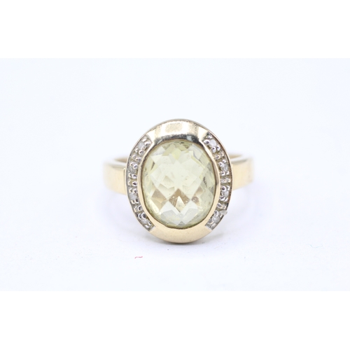 46 - 9ct gold diamond and citrine cocktail ring (3.7g) Size O